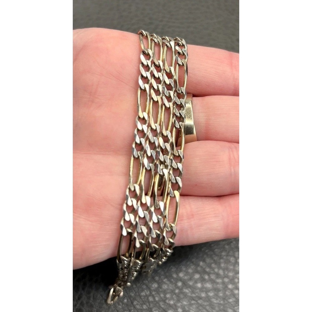 MILOR Italy Sterling Silver Two Tone Vermeil 4.1MM Figaro Link 28" Necklace
